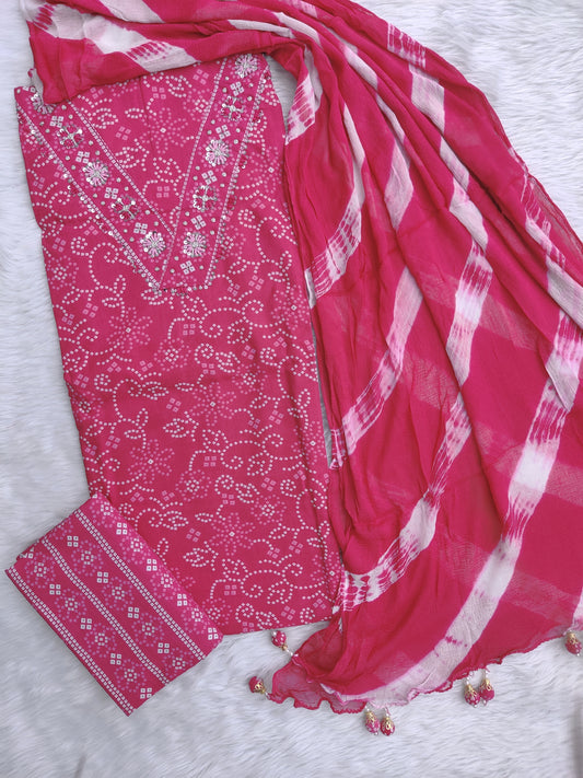 NEW LAUNCH                    Exclusive Unstitched Cotton Neck Work Suits with Chiffon Dupatta