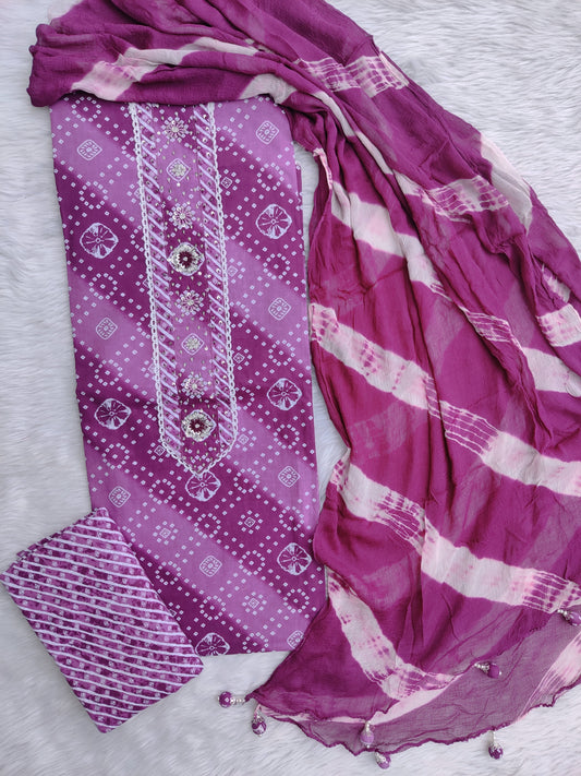 NEW LAUNCH                    Exclusive Unstitched Cotton Neck Work Suits with Chiffon Dupatta