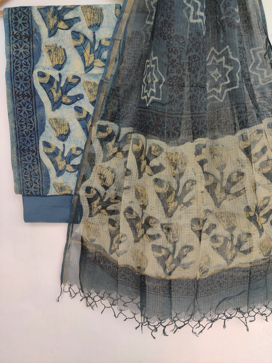 (VANASPATI) Hand Block Printed Cotton Suit with Cotton Kota Doria dupatta9