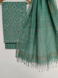 (KHADI GOLD) Hand Block Printed Cotton Suit with Cotton Kota Doria Dupatta