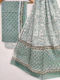 Hand Block Printed Unstitched Cotton Suit with Mulmul Dupatta