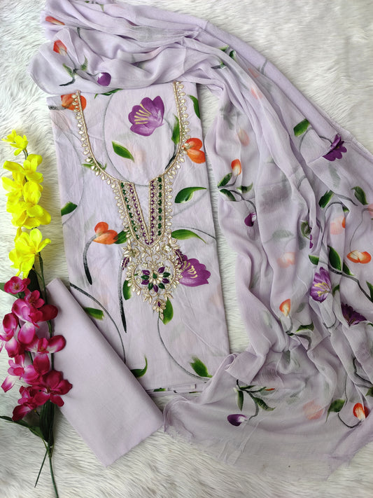 COTTON GOTA PATTI SUIT WITH CHIFFON DUPATTA