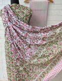 Hand Block Printed Unstitched Cotton Suit with Mulmul Dupatta
