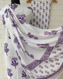 Hand Block Printed Unstitched Cotton Suit with Mulmul Dupatta2
