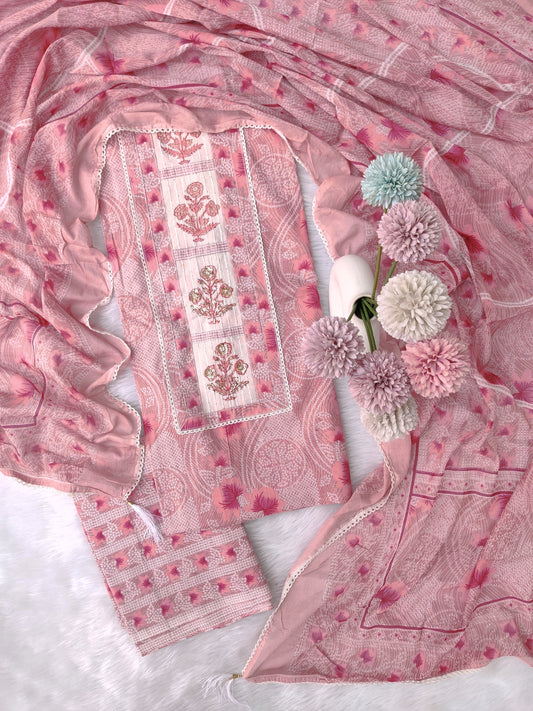 Exclusive Cotton Printed Neck Work Suits with mulmul dupatta1