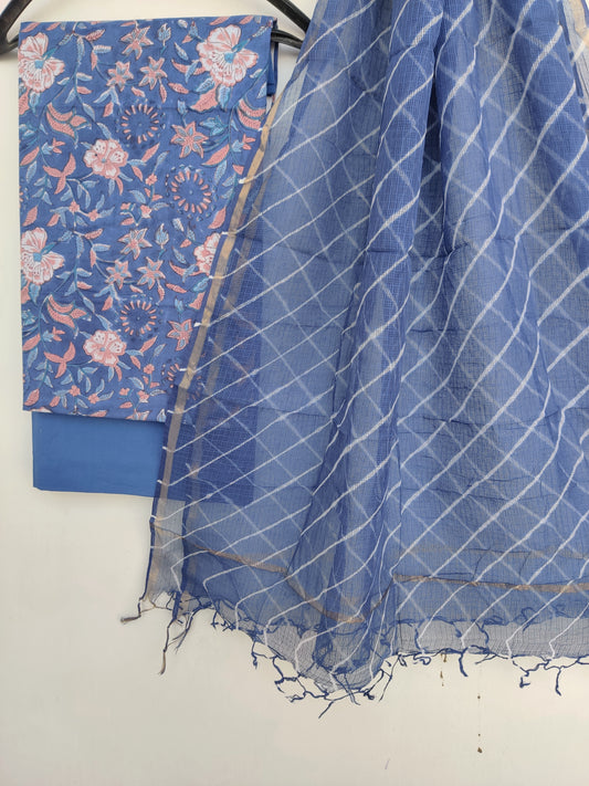 BLOCK PRINTED COTTON SUIT WITH LEHRIYA KOTA DORIA DUPATTA