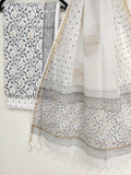 (KHADI GOLD) Hand Block Printed Cotton Suit with Cotton Kota Doria dupatta