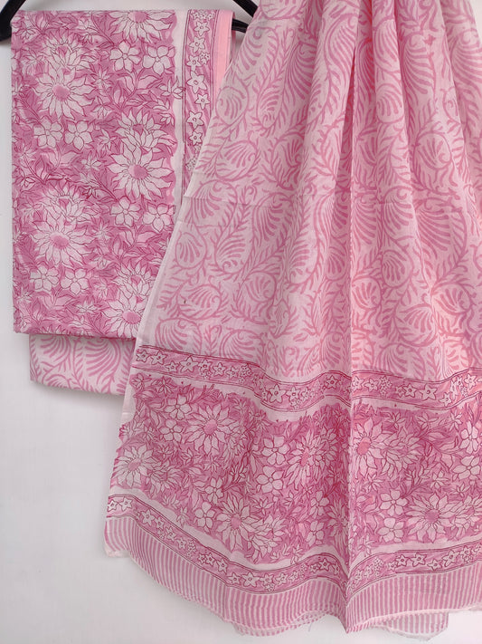 Hand Block Printed Cotton Suit with Cotton dupatta