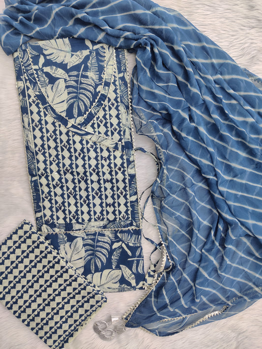 NEW LAUNCH                    Exclusive Unstitched Cotton Neck Work Suits with Chiffon Dupatta