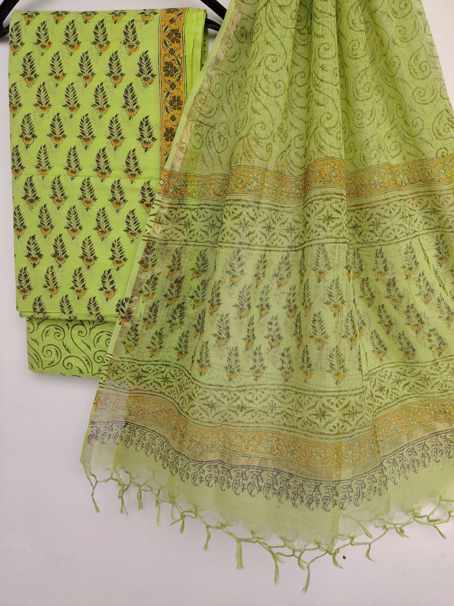 Hand Block Printed Cotton Suit with Cotton Kota Doria dupatta