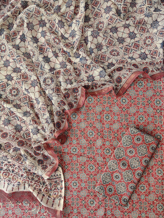 AJRAKH Printed Cotton Suit with Cotton Kota Doria dupatta