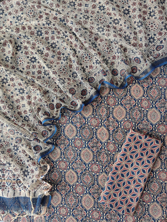 AJRAKH Printed Cotton Suit with Cotton Kota Doria dupatta