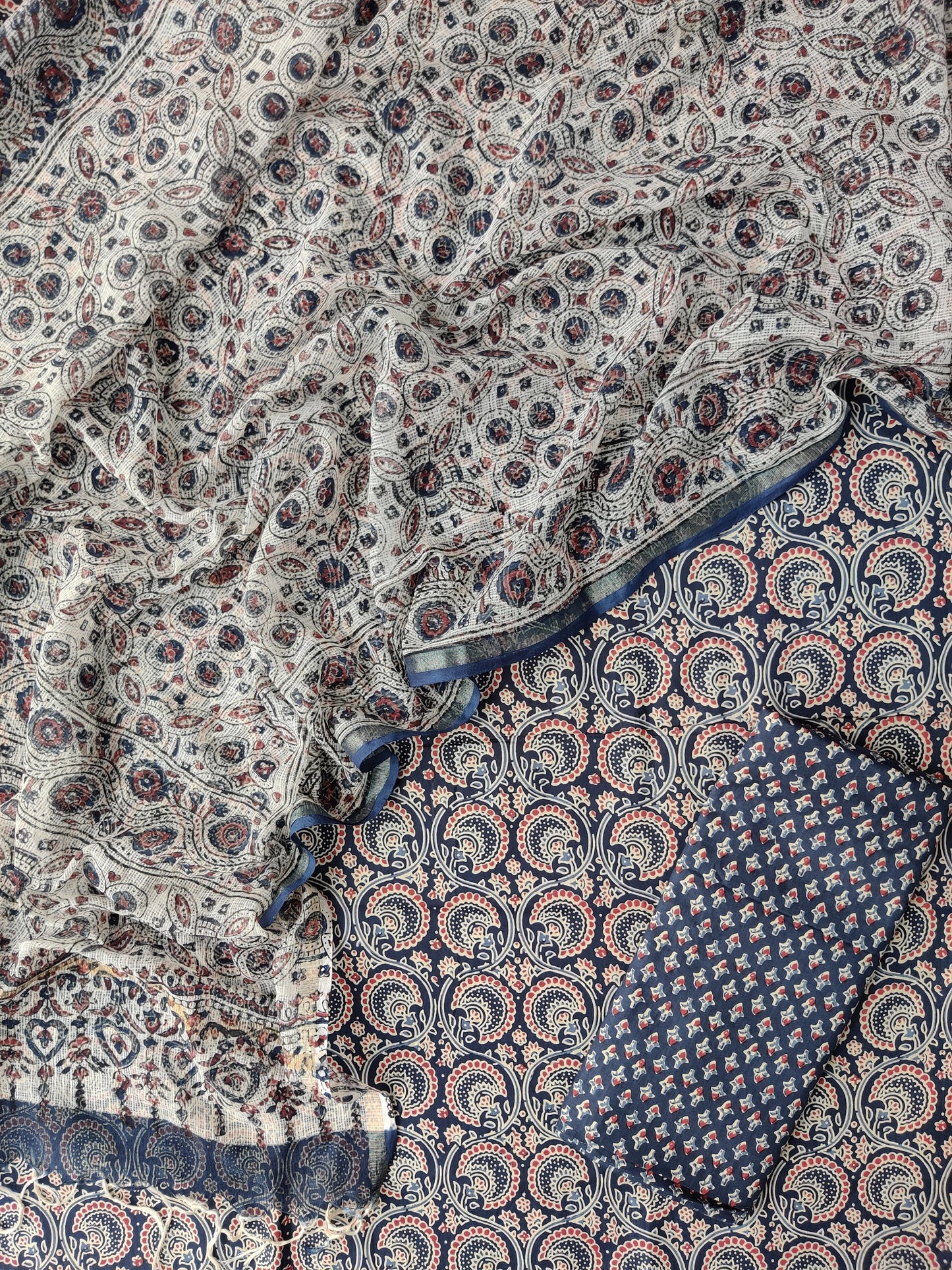 Ajrakh Printed Cotton Suit with Cotton Kota Doria dupatta