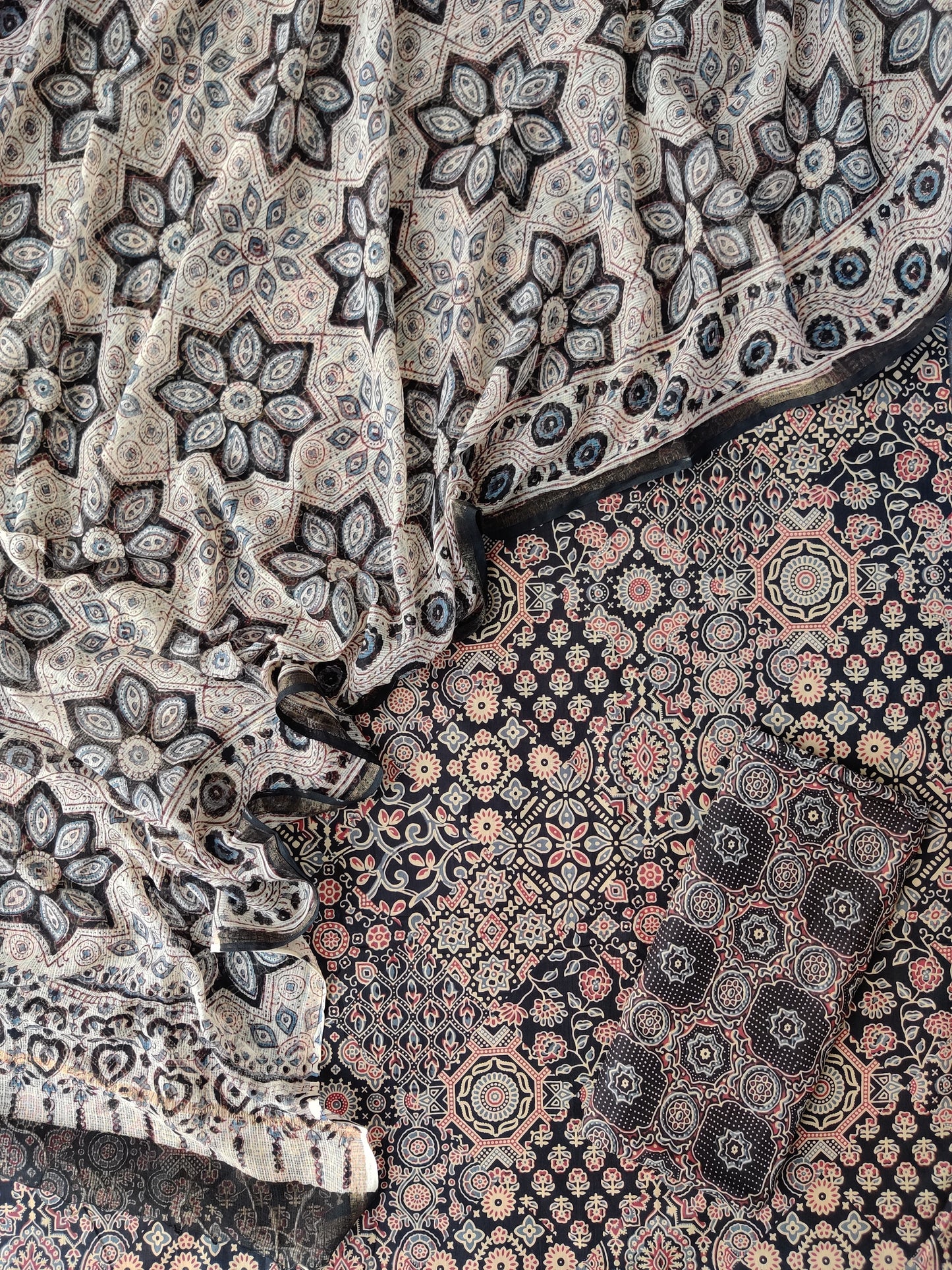 Ajrakh Printed Cotton Suit with Cotton Kota Doria dupatta