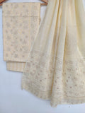(KHADI GOLD) Hand Block Printed Unstitched Cotton Suit with Mulmul Dupatta