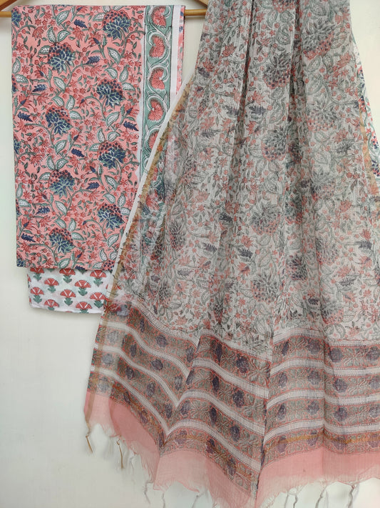 Hand Block Printed Cotton Suit with Cotton Kota Doria dupatta9