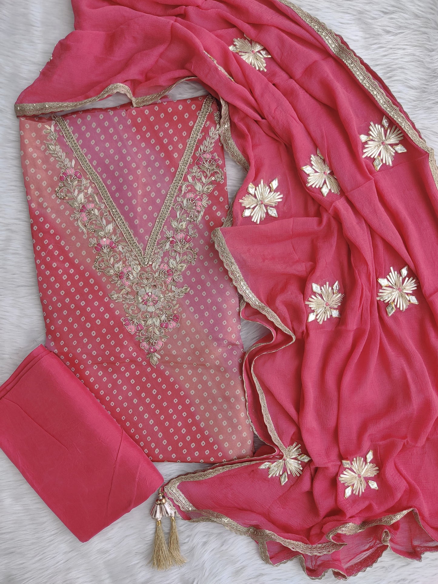 NEW LAUNCH            Exclusive Unstitched  Cosmos Shimmer Tissue Silk Suit with Chiffon with Gota Patti Work