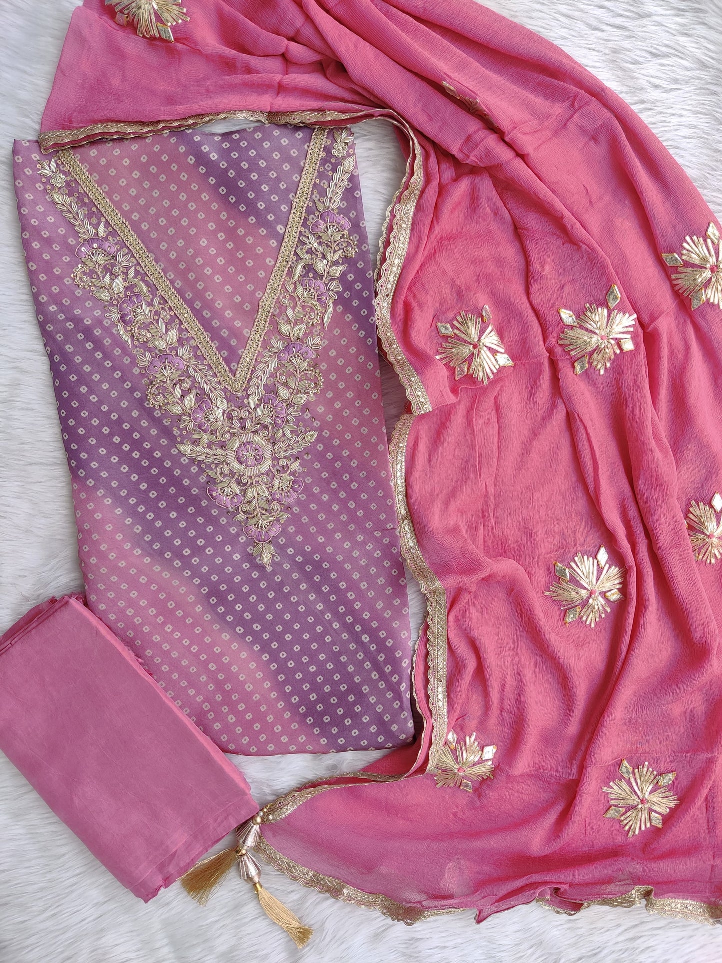 NEW LAUNCH            Exclusive Unstitched  Cosmos Shimmer Tissue Silk Suit with Chiffon with Gota Patti Work