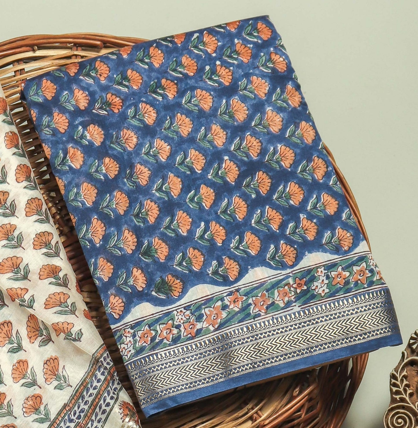 HAND BLOCK PRINTED MAHESHWARI SILK SUIT WITH MAHESHWARI SILK DUPATTA