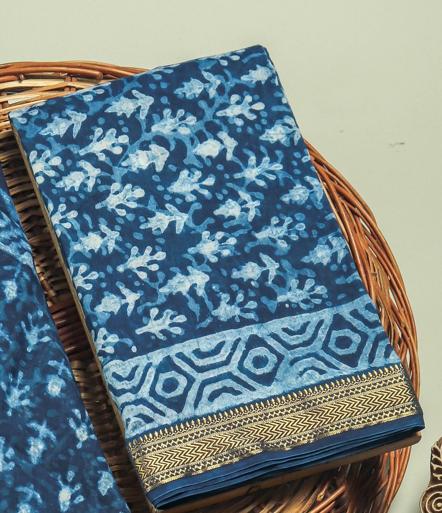 HAND BLOCK PRINTED MAHESHWARI SILK SUIT WITH MAHESHWARI SILK DUPATTA