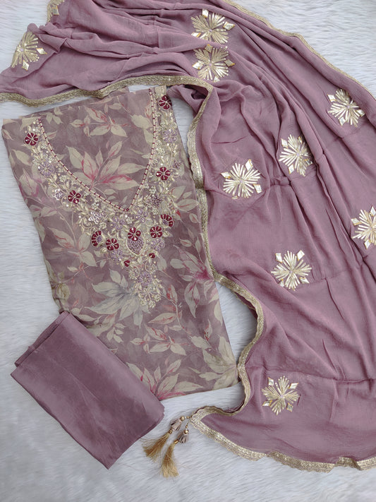NEW LAUNCH            Exclusive Unstitched  Cosmos Shimmer Tissue Silk Suit with Chiffon with Gota Patti Work