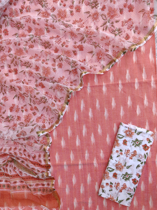 Handloom Weave Ikat Suit with Kota Doria Dupatta