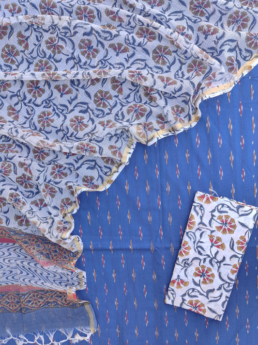 Handloom Weave Ikat Suit with Kota Doria Dupatta