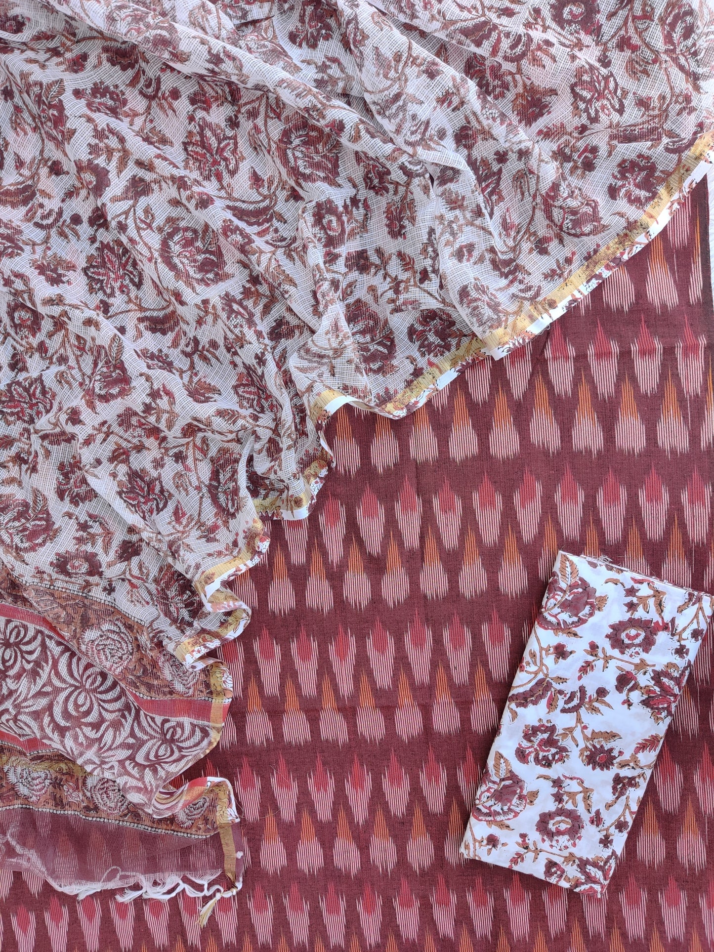 Handloom Weave Ikat Suit with Kota Doria Dupatta