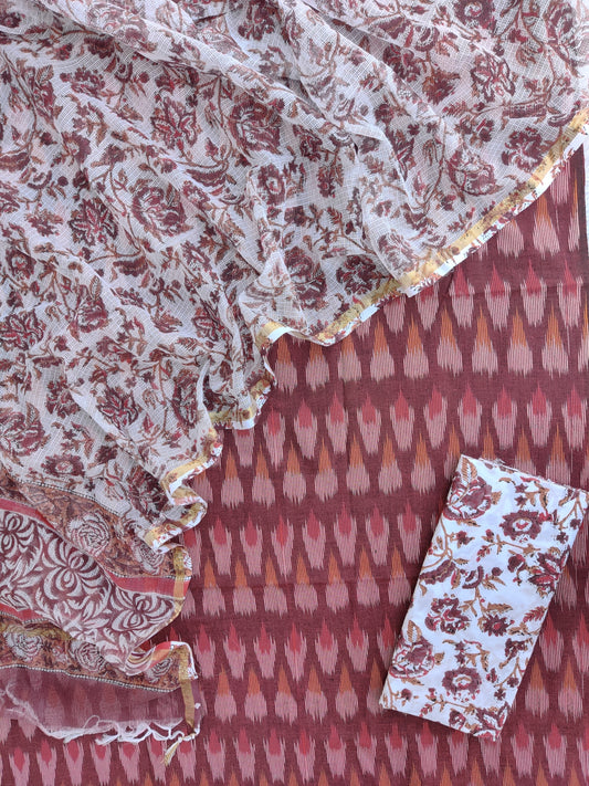Handloom Weave Ikat Suit with Kota Doria Dupatta