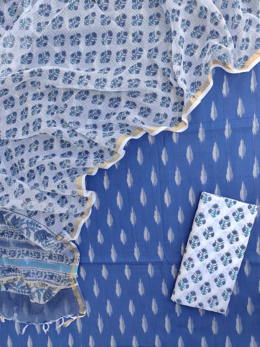 Handloom Weave Ikat Suit with Kota Doria Dupatta