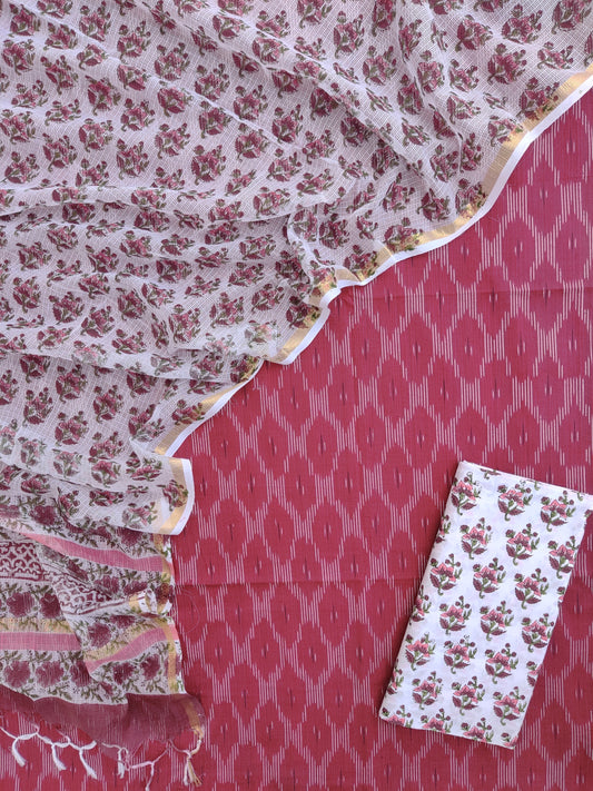 Handloom Weave Ikat Suit with Kota Doria Dupatta