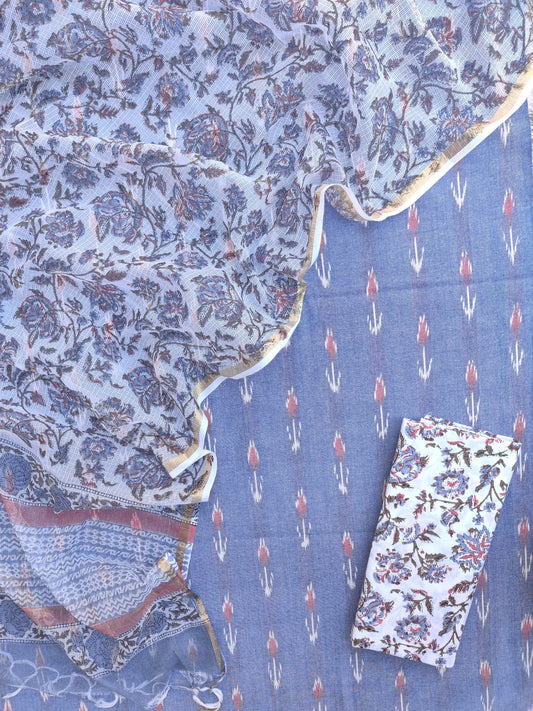 Handloom Weave Ikat Suit with Kota Doria Dupatta