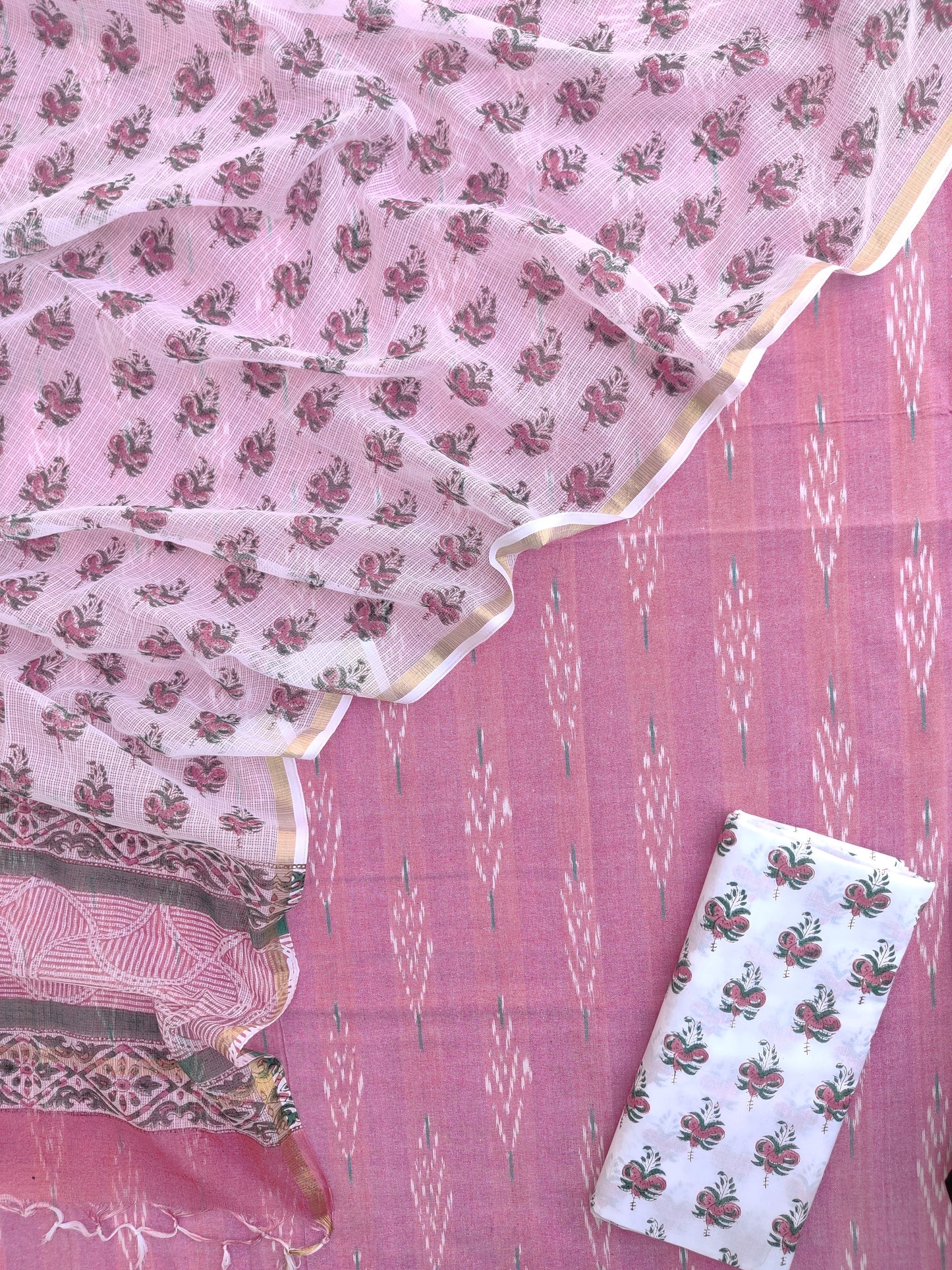 Handloom Weave Ikat Suit with Kota Doria Dupatta
