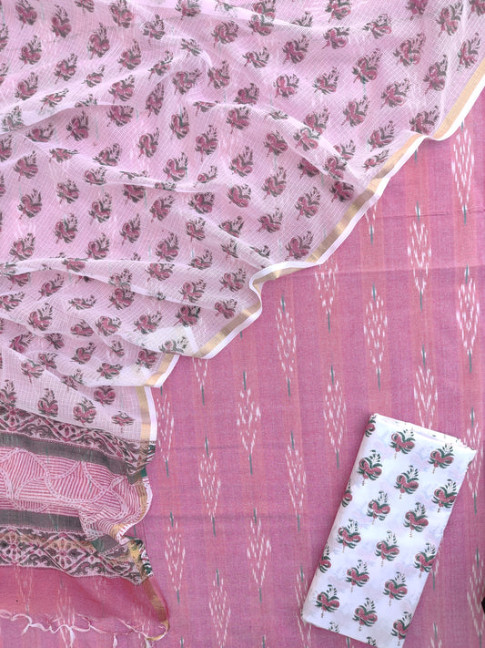 Handloom Weave Ikat Suit with Kota Doria Dupatta
