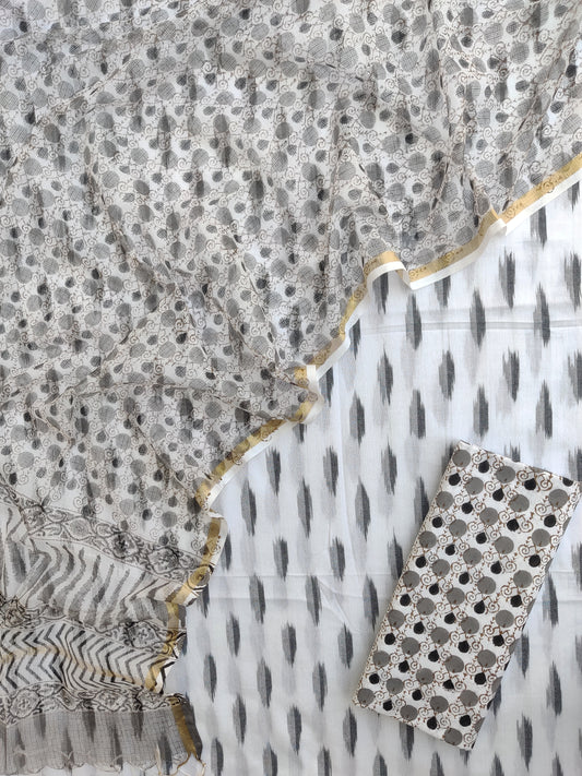 Handloom Weave Ikat Suit with Kota Doria Dupatta