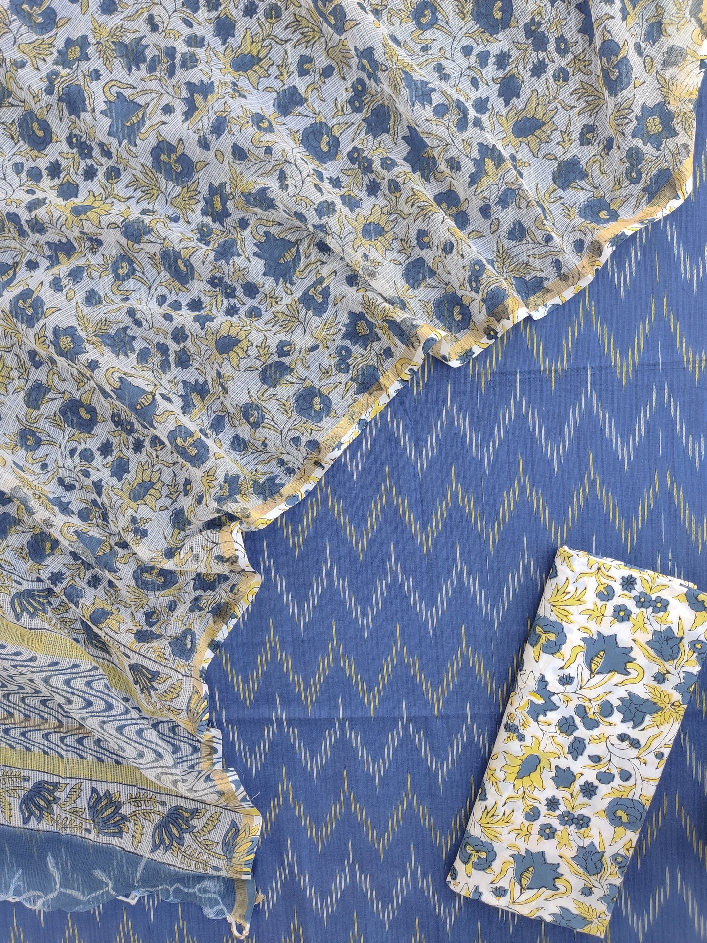 Handloom Weave Ikat Suit with Kota Doria Dupatta