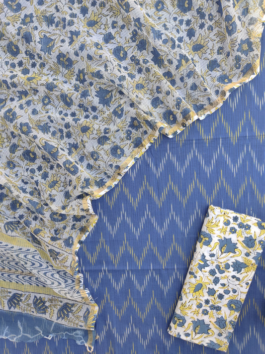 Handloom Weave Ikat Suit with Kota Doria Dupatta