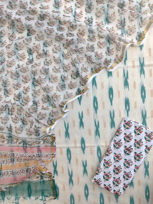 Handloom Weave Ikat Suit with Kota Doria Dupatta