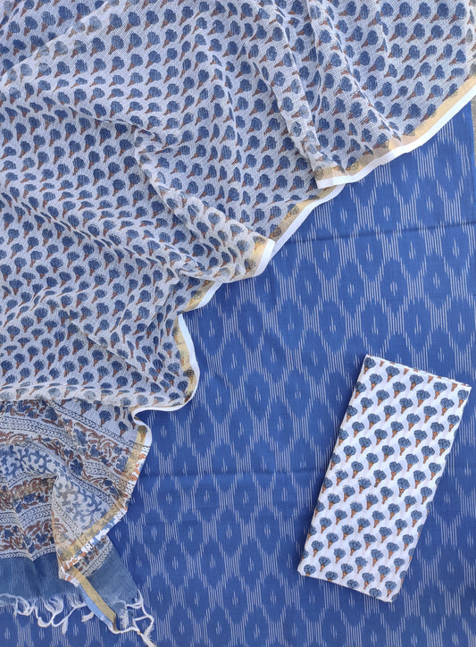 Handloom Weave Ikat Suit with Kota Doria Dupatta