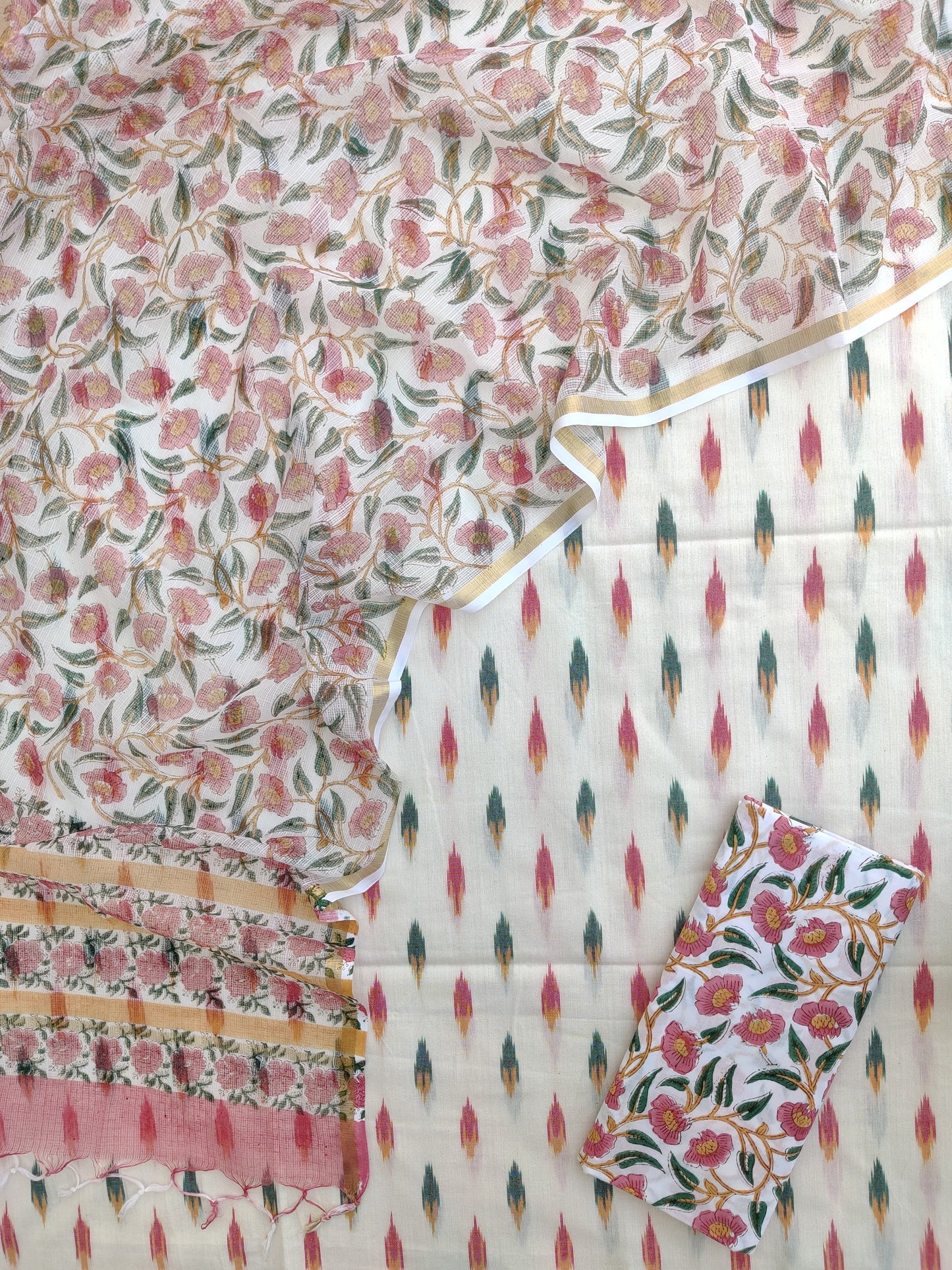 Handloom Weave Ikat Suit with Kota Doria Dupatta