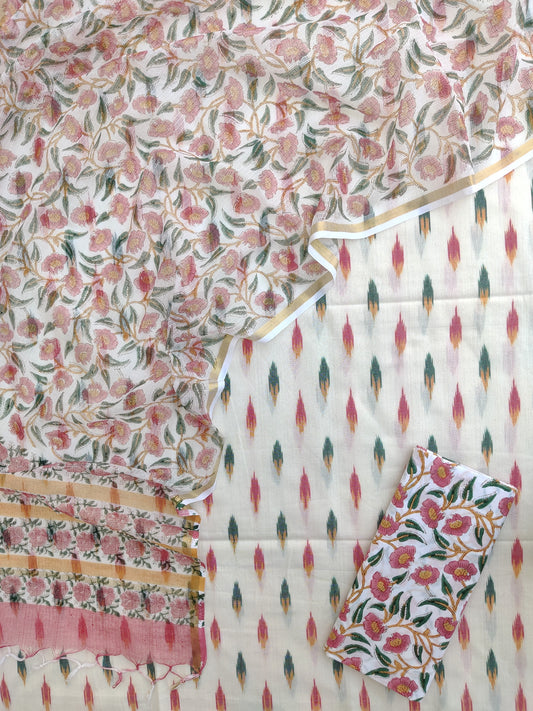 Handloom Weave Ikat Suit with Kota Doria Dupatta