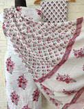 Hand Block Printed Unstitched Cotton Suit with Mulmul Dupatta