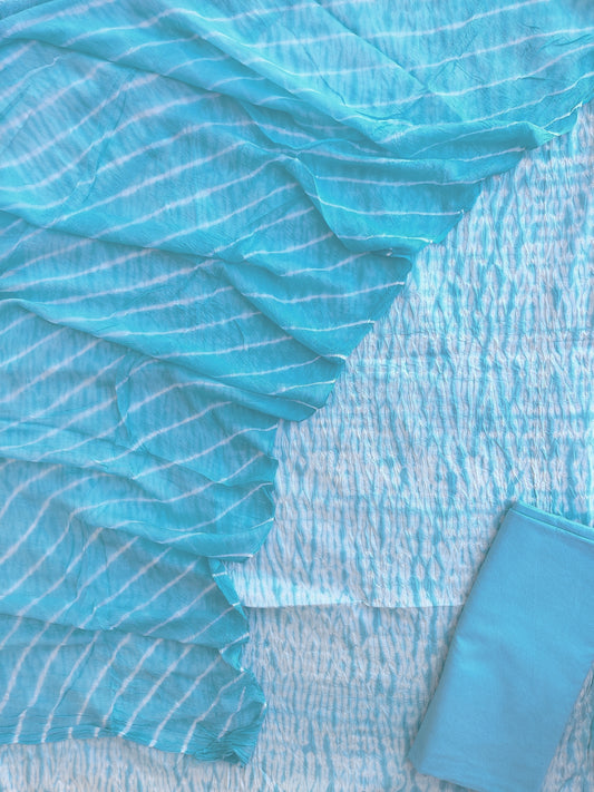 SHIBORI COTTON SUIT WITH PURE CHIFFON DUPATTA