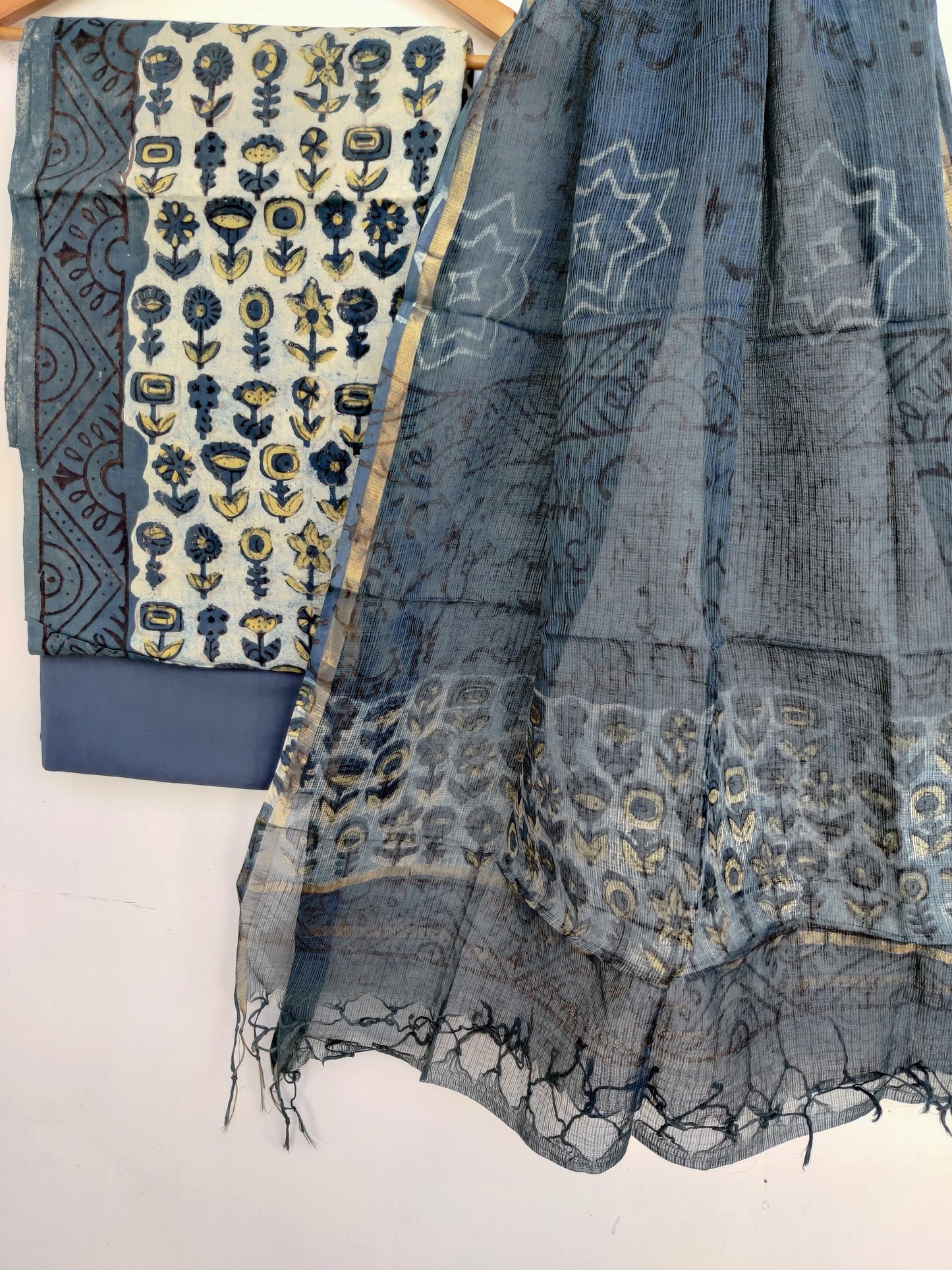 (VANASPATI) Block Printed Cotton Suit with Cotton Kota Doria dupattaa