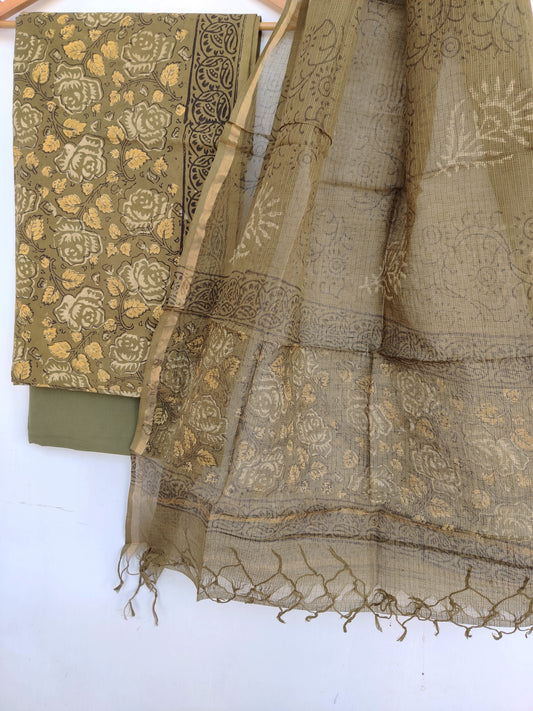 (VANASPATI) Block Printed Cotton Suit with Cotton Kota Doria dupattaa