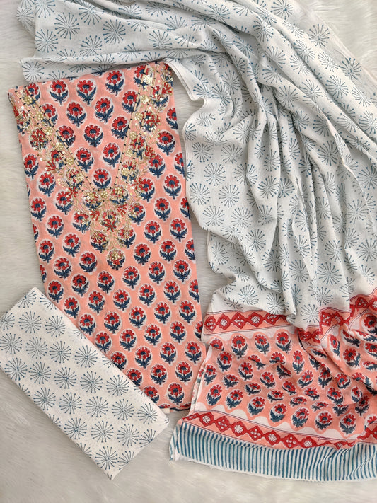 FLORAL PRINTED COTTON GOTA PATTI SUIT WITH COTTON DUPATTA