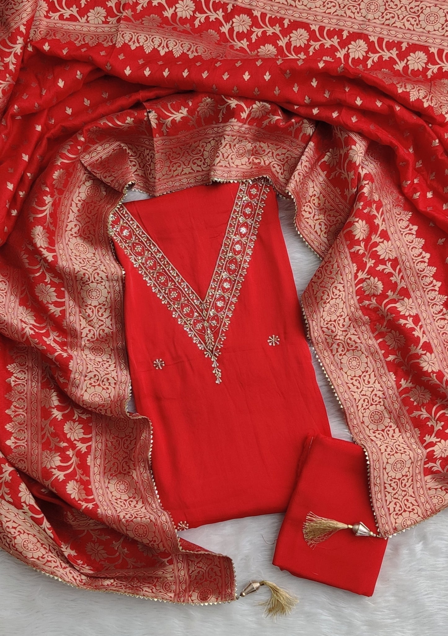 GAJI SILK GOTA PATTI SUIT WITH DOLA SILK DUPATTA