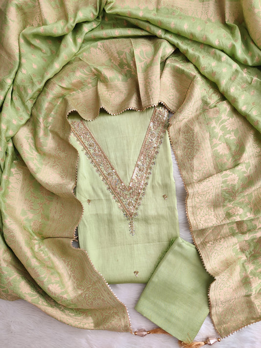 GAJI SILK GOTA PATTI SUIT WITH DOLA SILK DUPATTA