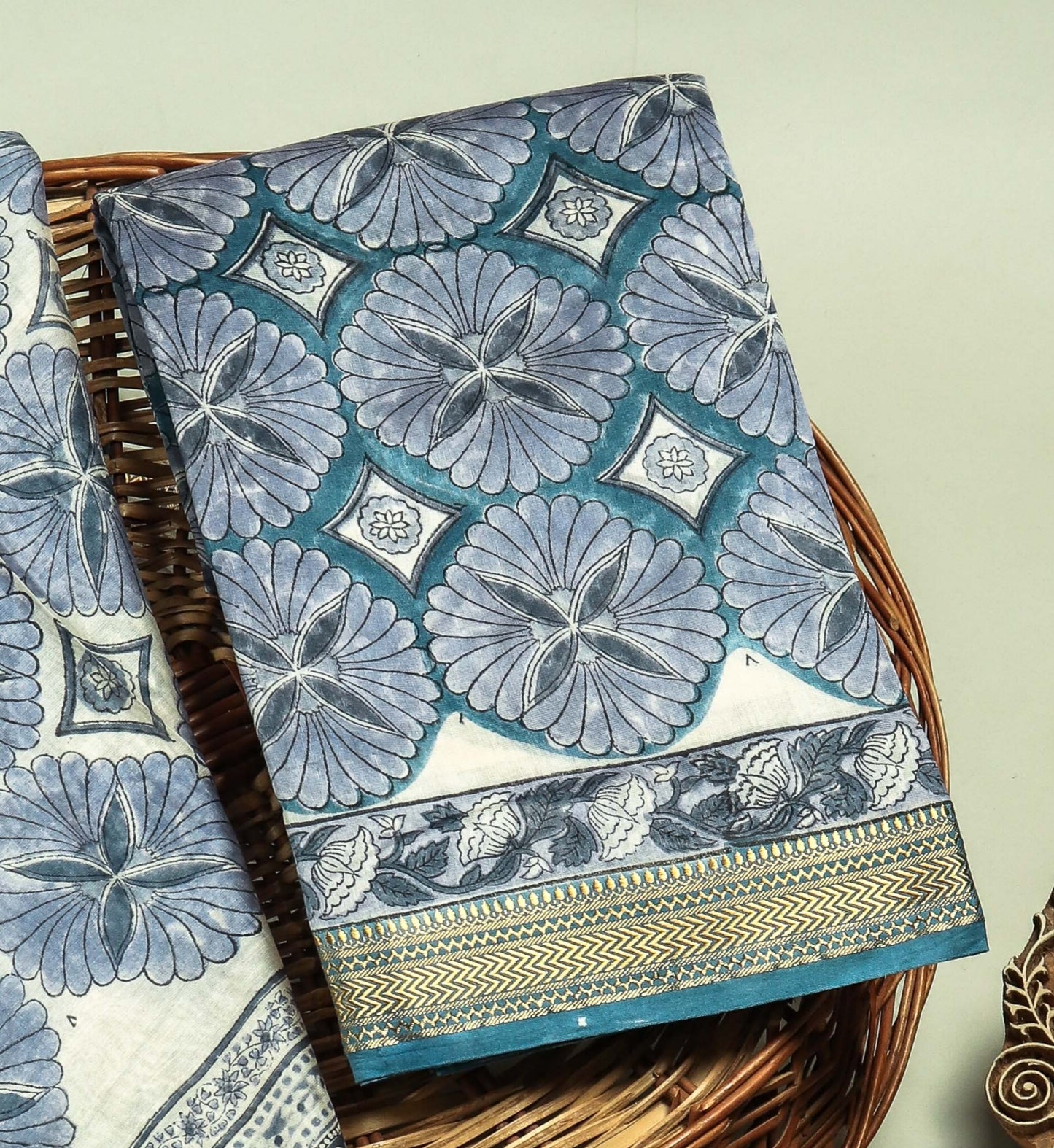 Hand Block Printed Maheshwari Silk Suit with Maheshwari Silk Dupatta  2