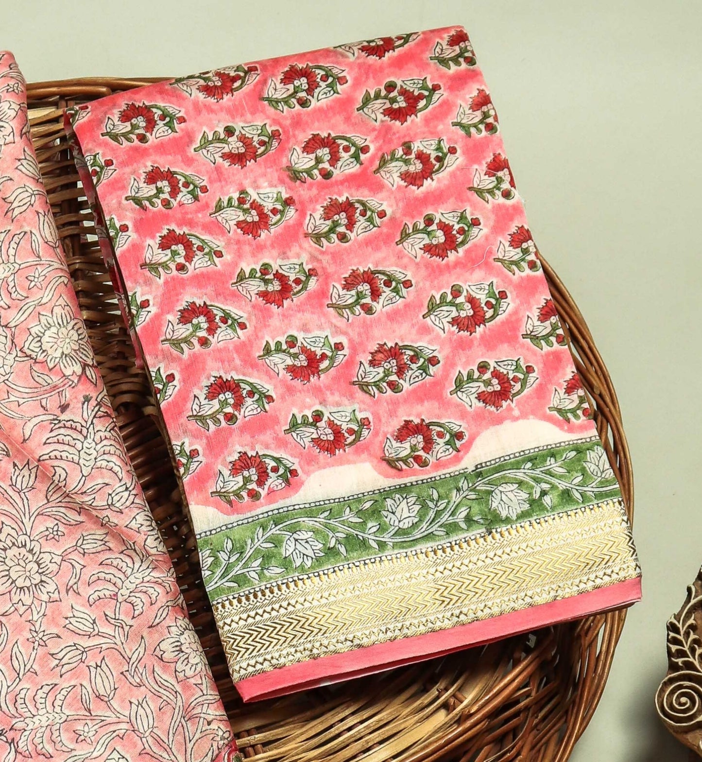 Hand Block Printed Maheshwari Silk Suit with Maheshwari Silk Dupatta